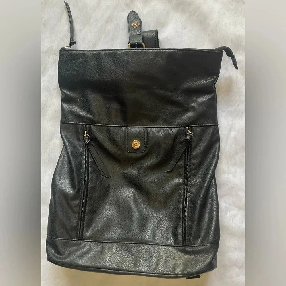 Black‎ Backpack with Fold-Over Flap and Top Handle